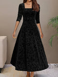 Terry | Velvet Dress with Square Neckline and Tights