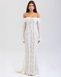 Alessandra | Maxi Dress in Floral Lace with Off-Shoulder Corset
