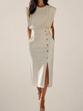 Bianca | Cream Midi Skirt Set – Elegant Women's Outfit with Buttons