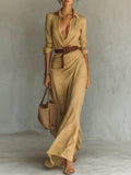 Lenka – elegant dress with a waist belt and long sleeves