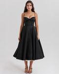 Selene | Midi Dress in Duchess Satin with Corset and Fluffy Tulle