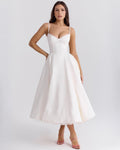 Selene | Midi Satin Dress with Heart-Shaped Neckline