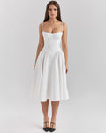 Francesca | Midi Twill Dress with Heart-Shaped Neckline