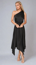 Cali - Midi Dress with One Shoulder - Black | Elegant and Stylish