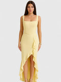 Amandrielle | Elegant Dress with Square Neckline and Asymmetrical Skirt