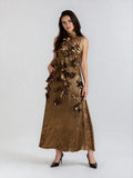 Marga - Elegant Maxi Dress with 3D Floral Details
