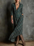 Cecilia – Maxi Shirt Dress with Buttons and Check Pattern