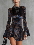 Mini Dress with Blue Leopard Velvet Print