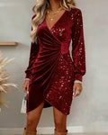 Ava | Evening dress made of velvet with sequins and a V-shaped neckline for parties