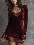 Red, Shiny, Mini Velvet Dress with Lace