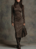 Susana | Elegant Midi Dress in Brown Suede for Women
