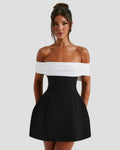 Isadora - Elegant Mini Dress with Bow at the Back and Bardot Neckline