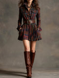 Mini Vintage Dress in Red-Brown Check (Includes Belt)