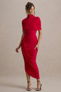 Taylor - Elegant Red Maxi Dress with Cape
